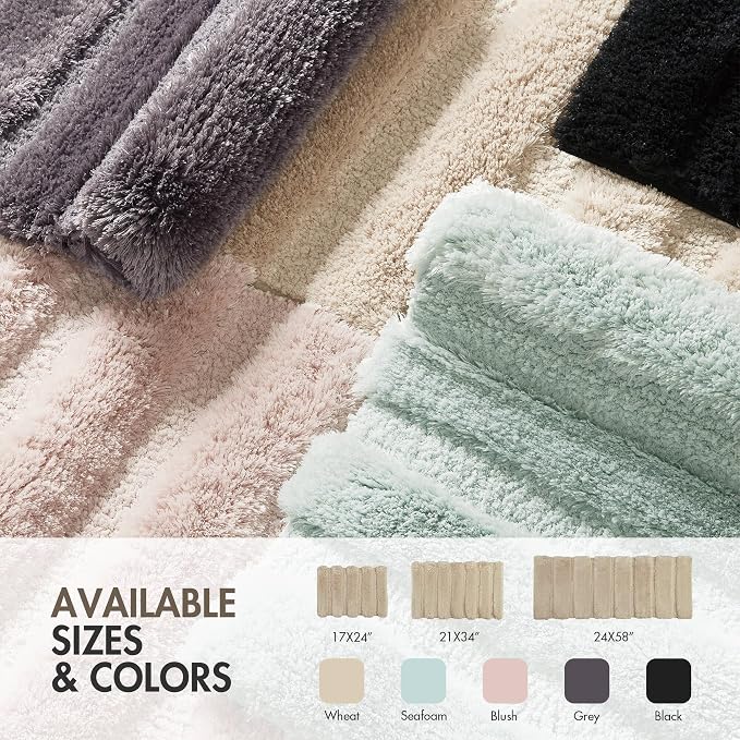 Madison Park Tufted Pearl Channel Absorbent Bathroom Rugs Non Slip Washable Bath Mat Shaggy Rugs For Bathroom Bedroom Plush Thick Soft Machine Wash Rubber Back Wheat 21x34" 1 piece