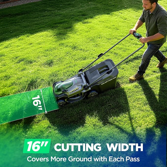 16" Electric Lawn Mower, 40V Cordless Lawn Mower with 2x5.0Ah Batteries & Charger, Brushless Motor, 2-in-1 Mulching & Bagging, 6-Position Height Adjustment, for Small to Medium Yards