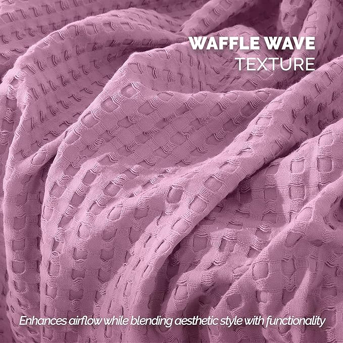 Elegant Comfort Premium 100% Cotton Waffle Blanket - Lightweight Breathable Waffle Weave Bed Blanket - Soft and Warm All Season Blanket for Couch, Sofa and Bed, Queen Size 90x90 Inches, Lavender