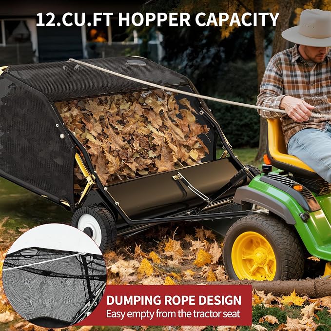 YITAMOTOR 50" Lawn Sweeper Tow Behind with 25 cu.ft Capacity Collector | 50" Tow Behind Lawn Sweeper with 25 cu.ft Large Hopper. Rotating brush drum, Pull Behind Lawn Sweeper for Tractors/ATVs.