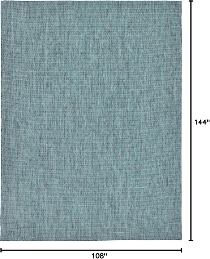 Unique Loom Collection Casual Transitional Solid Heathered Indoor/Outdoor Flatweave Area Rug (9' x 12' Rectangle, Teal/Navy Blue)