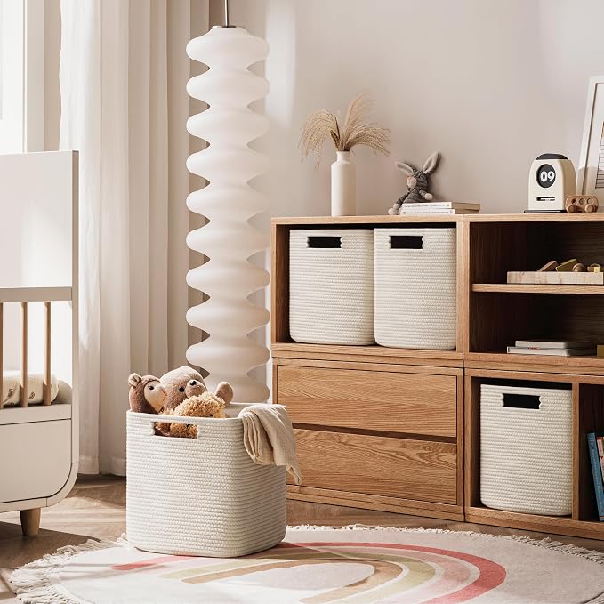 UBBCARE Set of 4 Storage Cubes-11 X 10.5 X 10.5 In, Cotton Rope Basket for Shelves, Toys, Book, Cube Storage Bin with Handles, Woven Storage Basket for Organizing, Beige