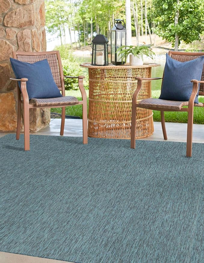 Unique Loom Outdoor Solid Collection Area Rug (6' 1" Square Teal/Navy Blue)