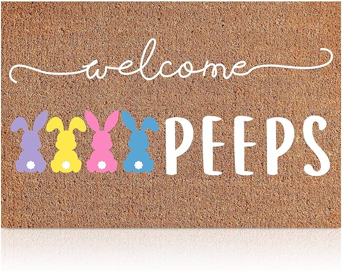 Ceenna Easter Welcome Doormat Outdoor Easter Bunny Coir Door Mat Rabbit Front Door Mat Non Slip Front Porch Rugs Indoor for Home Entrance Decoration Gifts, 16 x 28 Inch