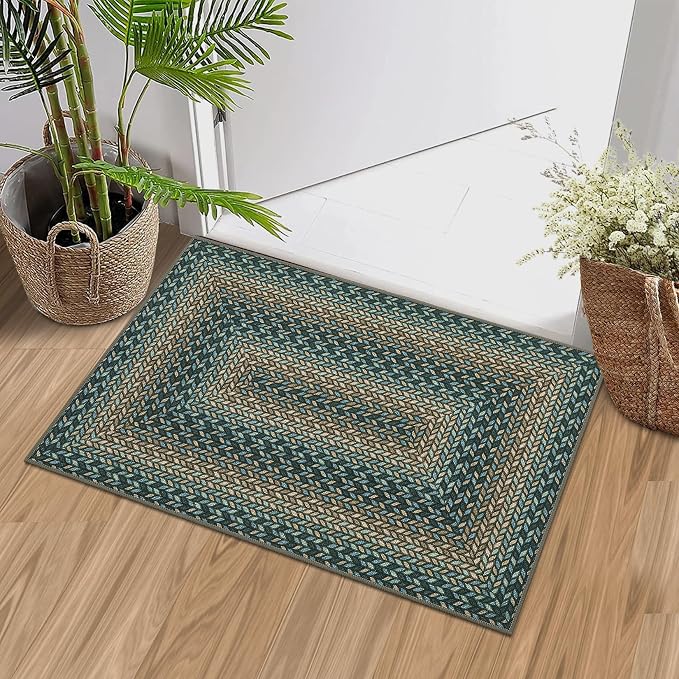 GarveeHome 2x3 Small Area Rug Entryway Easy Jute Door Mat Washable Rugs | Non Slip Stain Resistant Modern Bordered Bedroom Throw Carpet Indoor Outdoor Low Pile Area Rugs for Kitchen, Slates/Gray