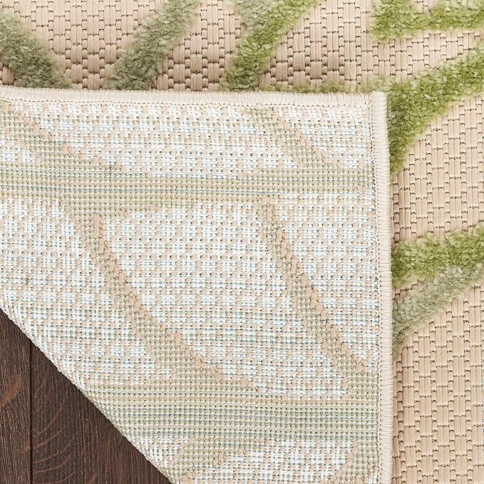 Nourison Home Aloha Indoor/Outdoor Ivory Green 2' x 6' Area Rug, Easy Cleaning, Non-Shedding, Bed Room, Living Room, Dining Room, Backyard, Patio, Deck (2x6)