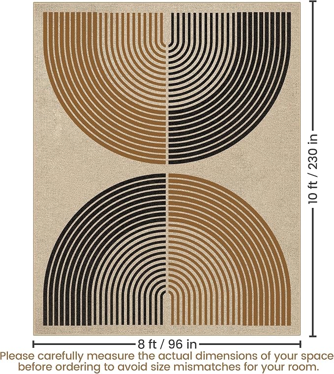 Washable Rainbow Easy Jute Rug 8x10, Neutral Geometric Modern Outdoor Indoor Patio Farmhouse Large Rugs, Woven Non Slip Thin Carpet for Living Dining Play Room Bedroom Classroom Kids Nursery