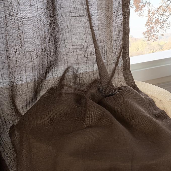 BGment Brown Linen Curtains 84 Inch Length 2 Panels for Living Room Windows, Chocolate Semi Sheer Drapes Textured with Rod Pocket for Farmhouse Bedroom Dining Decor Lightweight, Each 52 Inch Wide