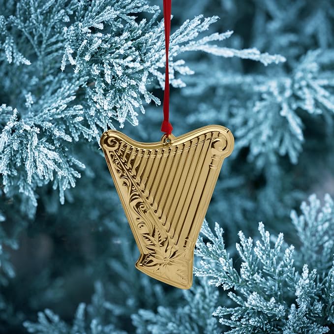 Wallace Gold-Plated Harp Instrument Ornament 3rd Edition - Annual Collectible Holiday Tree Decoration, Handcrafted in USA, Comes in Gift Box with Velvet Pouch and Ribbon