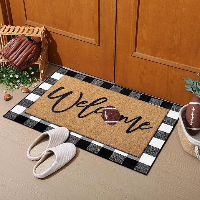 Tinideya Football Layered Doormat, Outdoor Football Decorations for Home | Welcome Non Slip Coir Mats, Front Porch Entryway Decor, Seasonal Layering Doormats