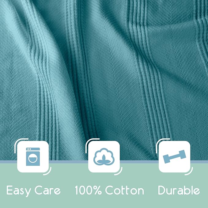 Vellux 100% Cotton Blanket, Queen, 90x90, Pacific Blue | Soft, Breathable Knit, Lightweight, All Season, Machine Washable, Oeko-Tex Certified, Hotel Quality