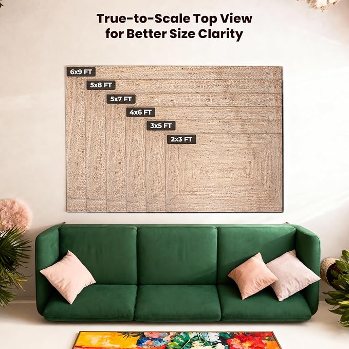 Craft Trade Hand Woven Large Jute Area Rugs Farmhouse Reversible Braided Farmhouse Living Room Indoor Kitchen Bedroom Wea Sisal ker Carpet (5' x 8', Rectangle)