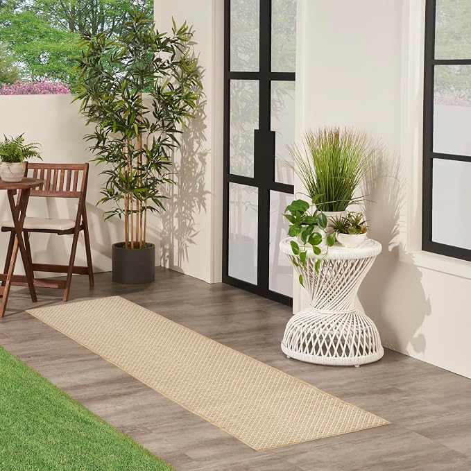 Nourison Home Courtyard Natural 2' x 6' Area Rug - Easy Clean, Non Shedding, Bed Room, Living Room, Dining Room, Kitchen (6' Runner)