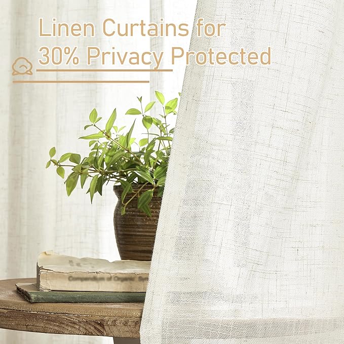 LAMIT Cream Linen Curtains 84 Inch Length 2 Panels - Image 6