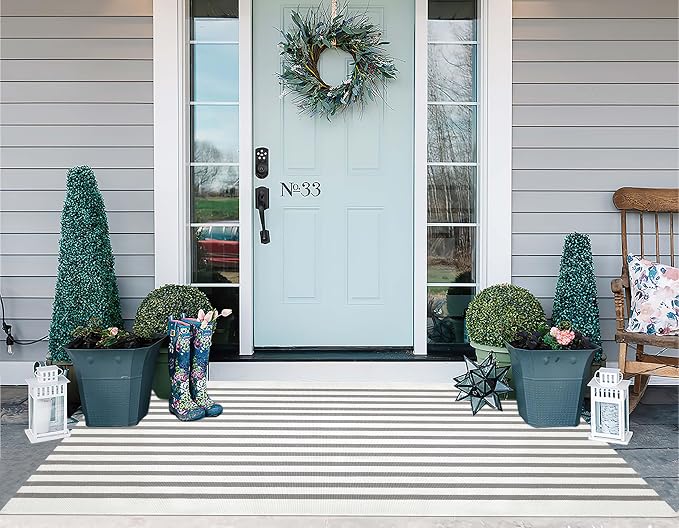 3'x5'Outdoor Rug,Striped Cotton Woven Washable Front Porch Rug Farmhouse Entry Rug Indoor Outdoor Area Rug for Porch/Home Entrace Decor/Bedroom/Layered Door Mats