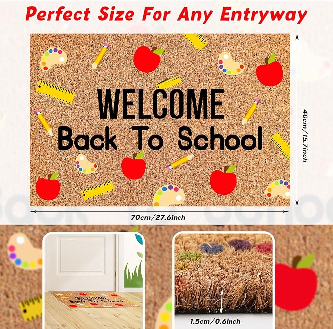 Ceenna Back to School Welcome Coir Doormat Outdoor Pencil Rule Apple Classroom Doormat School Teacher Rug for Classroom Front Door for Porch Decor Gifts, 16 x 28 Inch