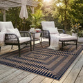 LIVEBOX Easy Jute Outdoor Rug 5x7, Washable Non Slip Area Rug, Farmhouse Striped Carpet for Patio, Dining Room, Backyard (Dark Blue)