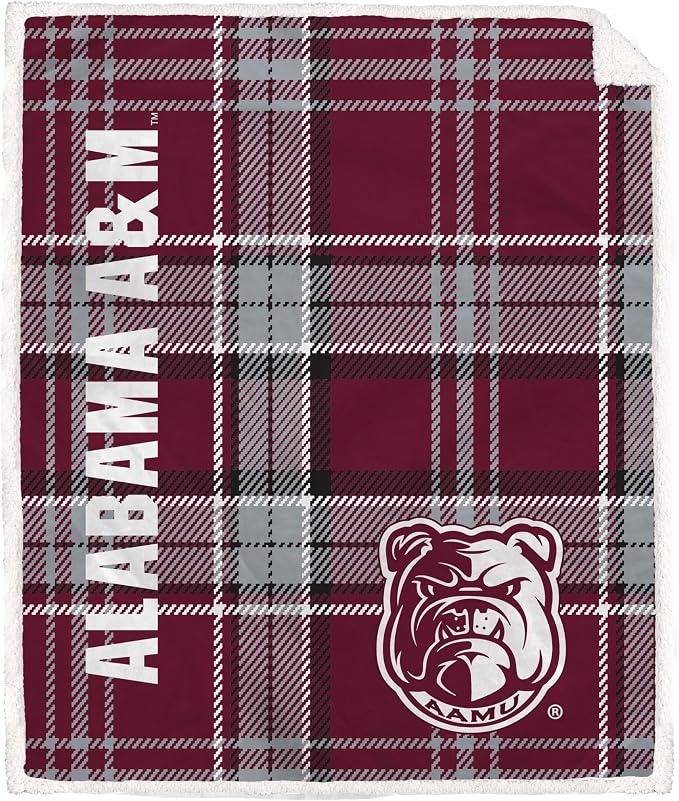 NCAA Alabama A&M Bulldogs Playmaker Plaid Ultra Cozy Sherpa Throw