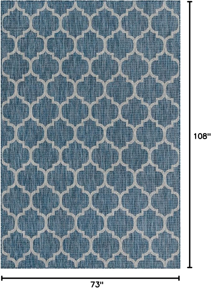 Unique Loom Outdoor Trellis Collection Area Rug (6' 1" x 9' Rectangle, Navy Blue/ Ivory)