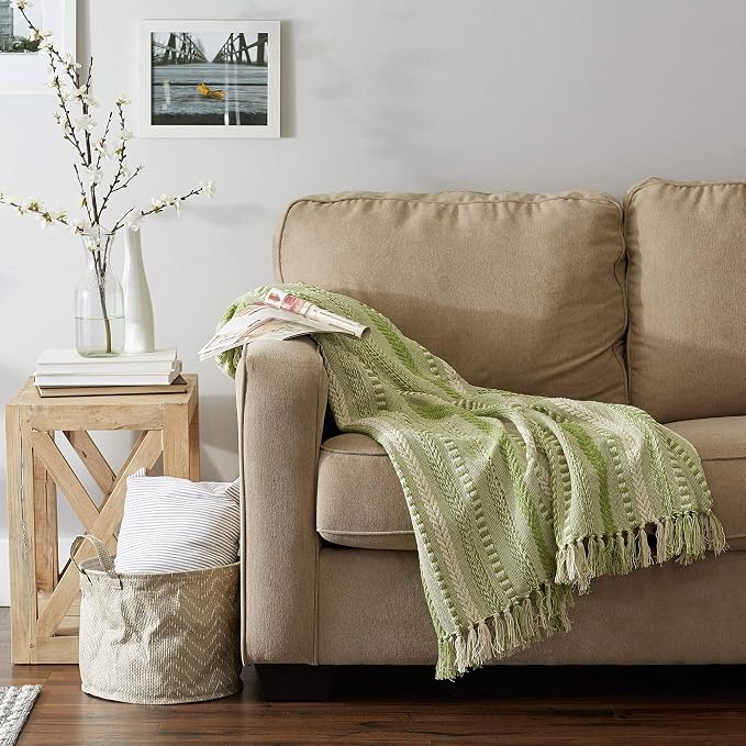 DII Braided Striped Decorative Throw Blanket, 50x60, Antique Green