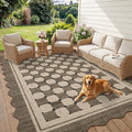 Garvee Scalloped Easy Jute 5x7 Outdoor Patio Rug, Washable Modern Boho Rugs for Living Room, Non-Slip Farmhouse Checkered Outdoor Mat Neutral Floor Carpet for Patio Dining Room Backyard 5'x7'