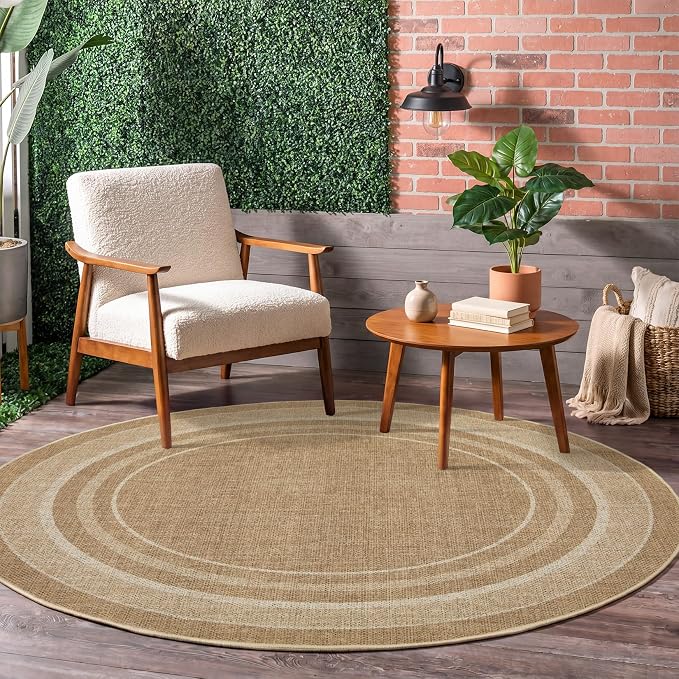 GarveeHome 4ft Easy Jute Round Rug for Living Room Bedroom Circle Rugs | Modern Solid Non Slip Stain Resistant Dining Room Throw Carpet Indoor Round Area Rugs for Kitchen Nursery Entryway Dorm, Jute