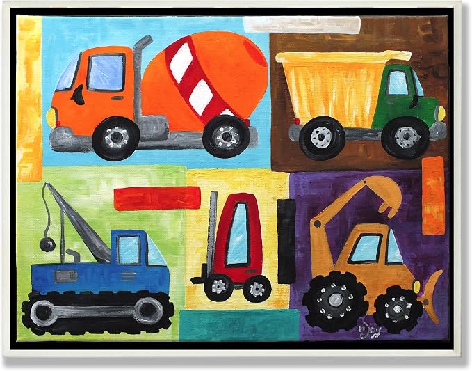 Stupell Industries 'Construction Trucks Set'| Wall Plaque Art | Stupell Industries | 19 x 13 Inches, Easy to Hang and Sturdy, Made in USA, by nJoyArt