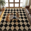 Washable Checkered Easy Jute Rug, 3x5 Black Diamond Checkerboard Boho Geometric Outdoor Indoor Patio Small Rugs, Low Pile Lightweight Non Slip Carpet Door Mat for Bedroom Entryway Front Door Farmhouse