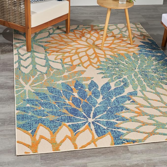 Nourison Home Aloha Blue Green 3'6" x 5'6" Area Rug - Easy Clean, Non Shedding, Bed Room, Living Room, Dining Room, Kitchen (4' x 6')