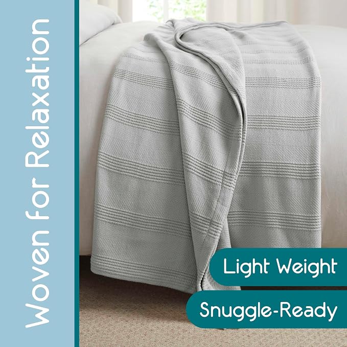 Vellux 100% Cotton Blanket, King, 108x90, Grey | Soft, Breathable Knit, Lightweight, All Season, Machine Washable, Oeko-Tex Certified, Hotel Quality