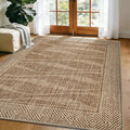 Jute Rug 5x7 Outdoor Patio Rug with Border, Washable Rugs for Living Room, Farmhouse Non Slip Area Rugs with Rubber Backing Indoor Outdoor, Non Shedding Carpet for Bedroom, Courtyard, Light Brown