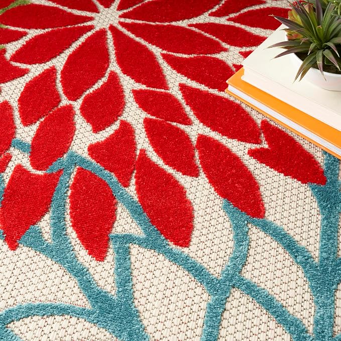 Nourison Home Aloha Indoor/Outdoor Green 9' x 12' Area Rug, Tropical, Botanical, Easy Cleaning, Non Shedding, Bed Room, Living Room, Dining Room, Deck, Backyard, Patio (9x12)