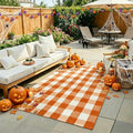 Halloween Orange and White Buffalo Plaid Rug,4' x 6' Indoor Outdoor Washable Rug, Spooky Accent Mat for Halloween Indoor Outdoor Decor, Porch, Living Room, Entryway, Patio