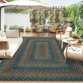 GarveeHome 8x10 Washable Living Room Area Rug Non Slip Braided Rugs | Low Pile Stain Resistant Dining Room Throw Carpet Indoor Outdoor Modern Bordered Area Rugs for Home Decor, Navy/Rust