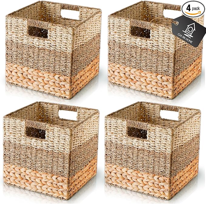 CHI AN HOME 13x13 Wicker Storage Cubes, 13x13x13 Storage Cube Bins Set 4