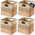 CHI AN HOME 12x12 Baskets for Cube Storage, Wicker Cube Storage Bins Set 4 | 12x12x12 Storage Bins, Foldable Square Baskets For Cube Shelves, Kallax Woven Bins, Versatile Storage, Natural Water Hyacinth