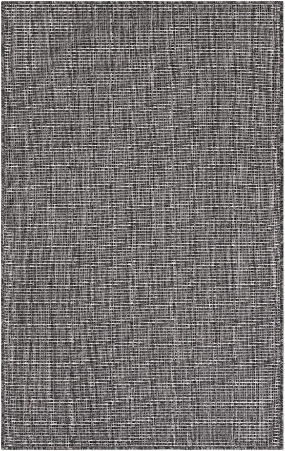 Unique Loom Outdoor Solid Collection Area Rug (3' 3" x 5' 3" Rectangle Black/Ivory)