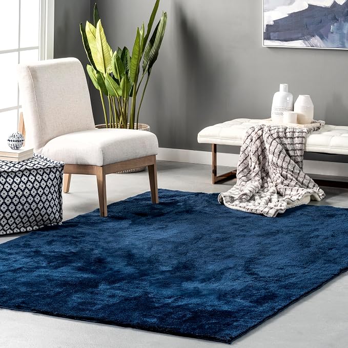 nuLOOM Loni Navy Solid Washable Area Rug, 5' x 8'