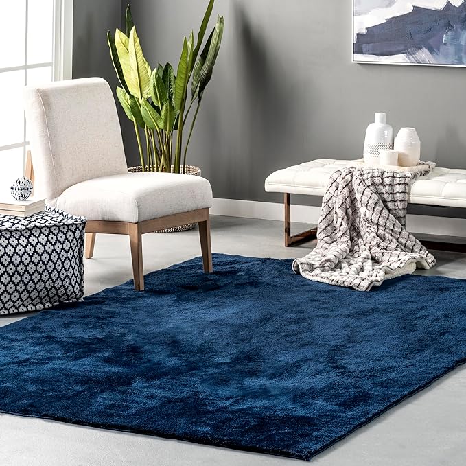 nuLOOM Loni Navy Solid Washable Area Rug, 8' x 10'