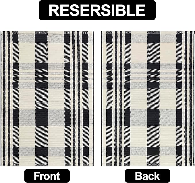 Buffalo Plaid Outdoor Rug 2x3 Check Black and Off White Grid Front Porch Door Mats Checkered Rug Washable Indoor Outdoor Rug Layered Area Rug for Entryway Farmhouse Decor Carpet