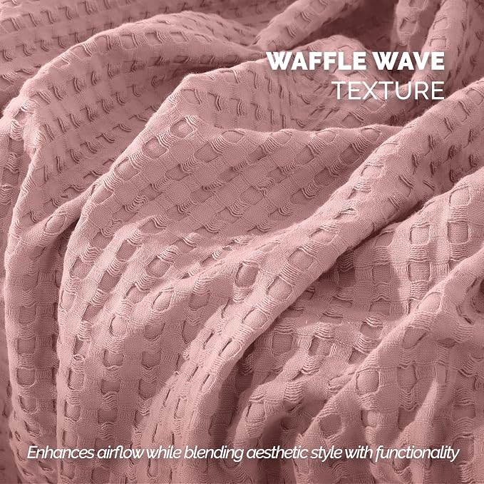 Elegant Comfort Premium 100% Cotton Waffle Blanket - Lightweight Breathable Waffle Weave Bed Blanket - Soft and Warm All Season Blanket for Couch, Sofa and Bed, King Size 90x108 Inches, Dusty Rose