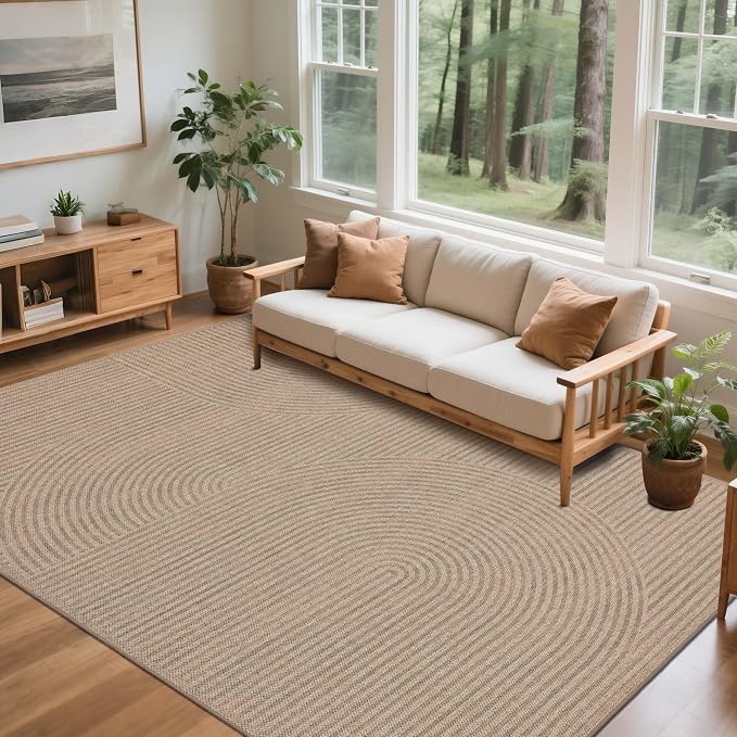 Easy Jute Rug for Pet Homes: 6x9 Outdoor Rug - Swirl Curved Pattern | Washable Design Cuts Your Cleaning Time by 75% and Maintain Shape and Texture after 50 Washes