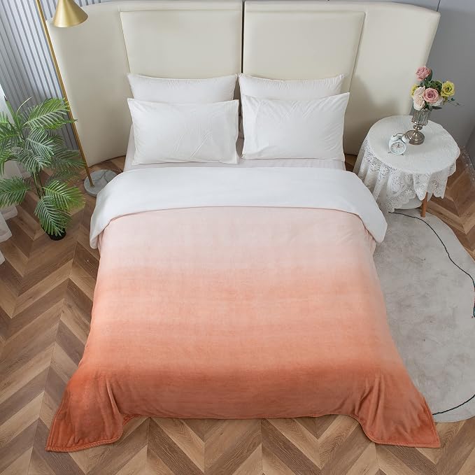 Elegant Comfort Luxury Velvety Feel Blanket, All-Season Lightweight Blanket, Ultra Plush, Soft, Cozy-Fuzzy Flannel Fleece for Couch, Sofa, Bed, Travel, Ombre Design, Full/Queen, Dusty Rose