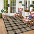 Easy Jute Area Rug 5x7, Washable Indoor Outdoor Plaid Rug for Living Room, Patio, Entryway, Bedroom, Farmhouse Non Slip Black & Tan Rug