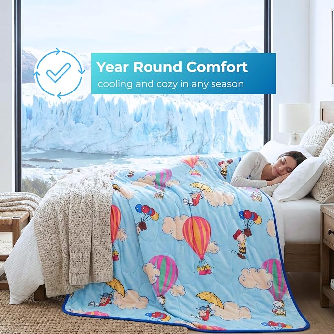 Peanuts® Snoopy Cooling Throw Blanket for Hot Sleepers, 50 x 70 Inch Lightweight All-Season Throw, Soft Breathable Cooling Fabric for Couch, Bed, (Officially Licensed Product) by Franco Calm
