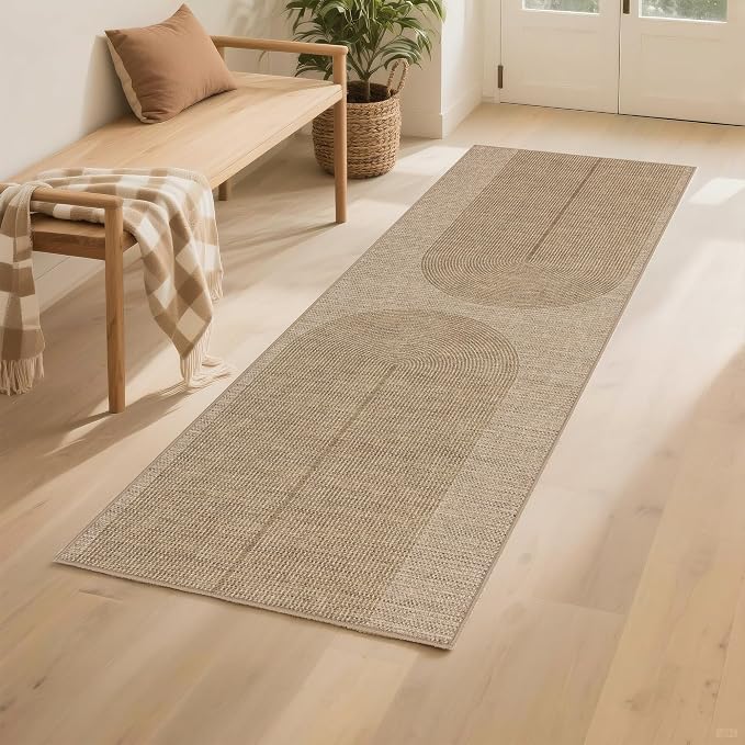 Non-Slip Jute Rug for Entryway: 2x6 Outdoor Mat - Geometric Arch Pattern | Safe Walking for Family All Day and Help with Cutting Slip Falls by 70%