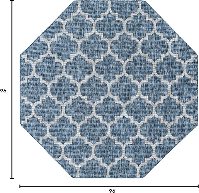 Unique Loom Outdoor Trellis Collection Area Rug - Trellis (Octagon 8' 0" x 8' 0", Navy Blue/ Ivory)