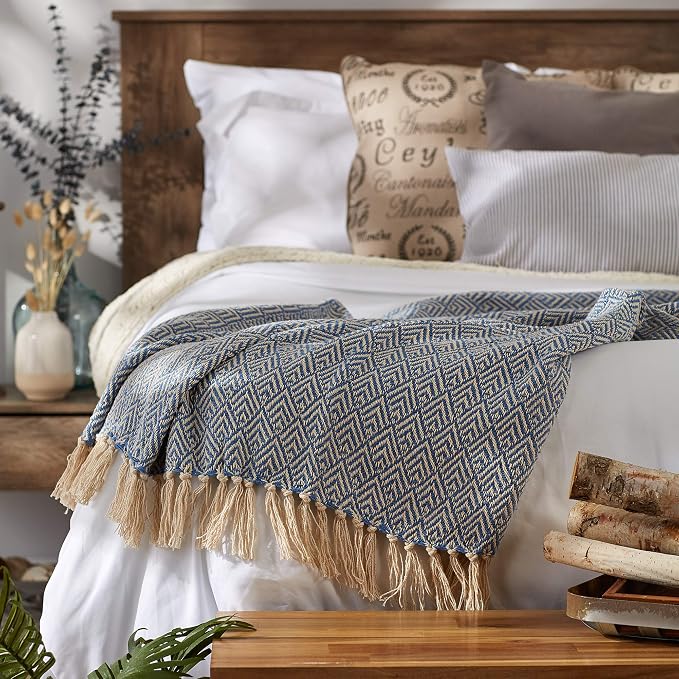 DII Diamond Throw Collection Cotton Woven, 50x60, Stonewash Blue
