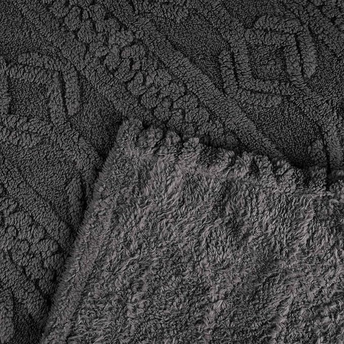 SUPERIOR Fleece Boho Jacquard Blanket, Decorative Blankets for Bedroom, Sofa, Fuzzy, Plush, Fluffy, Soft, Cute Room Decor, Beautiful Cover, Comfort Essentials, Arctic Collection, Twin, Charcoal