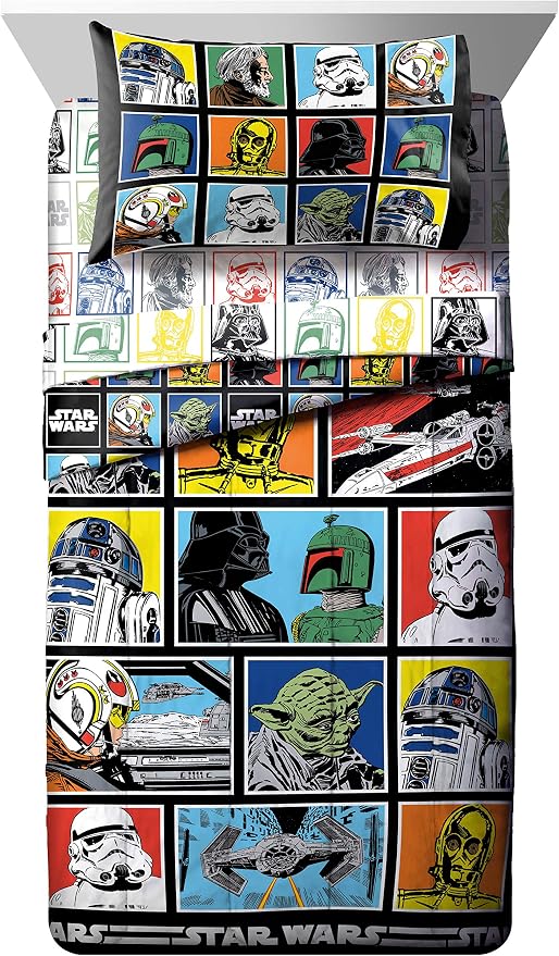 Star Wars Full Size Comforter Set 5 Piece Soft Bedding for Boys, Multi | Darth Vader, Bed in a Bag, Comforter Sheets Pillowcases, Official Product, Soft Microfiber, Machine Washable, Boys Gift